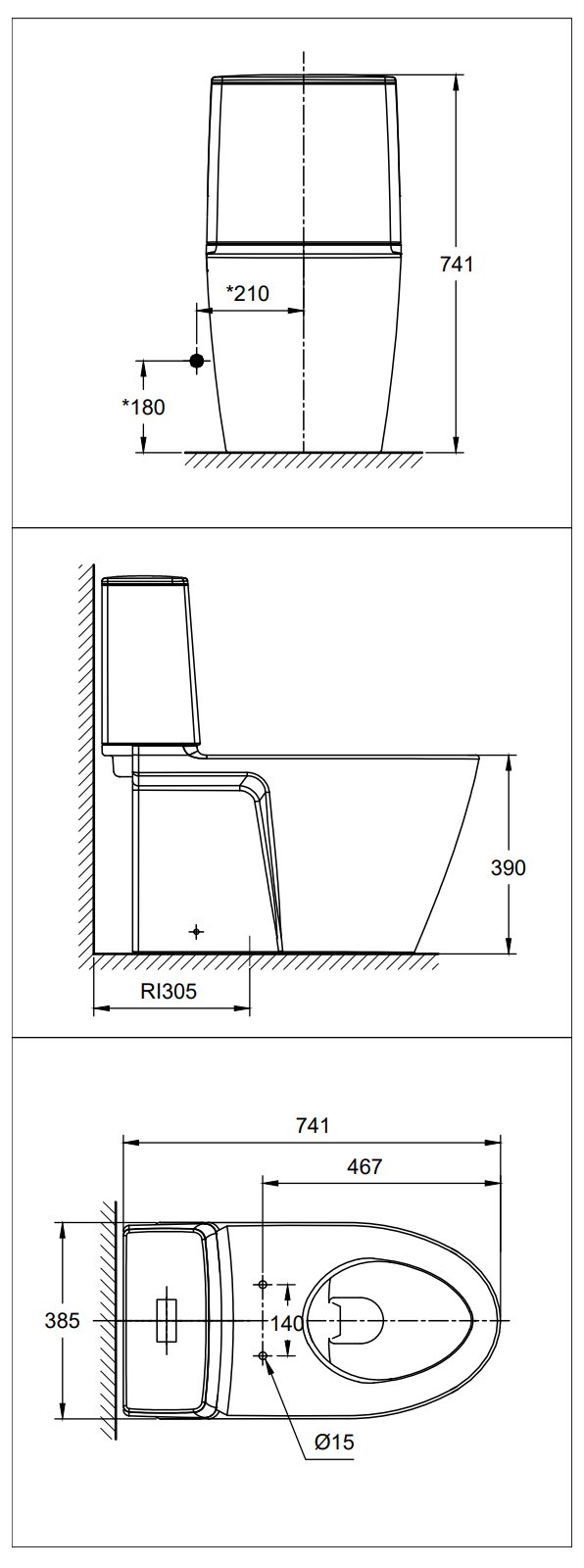 American Standard Acacia SupaSleek Close Coupled Toilet Bowl CL23075-6DASGCBT specs dimensions measurement