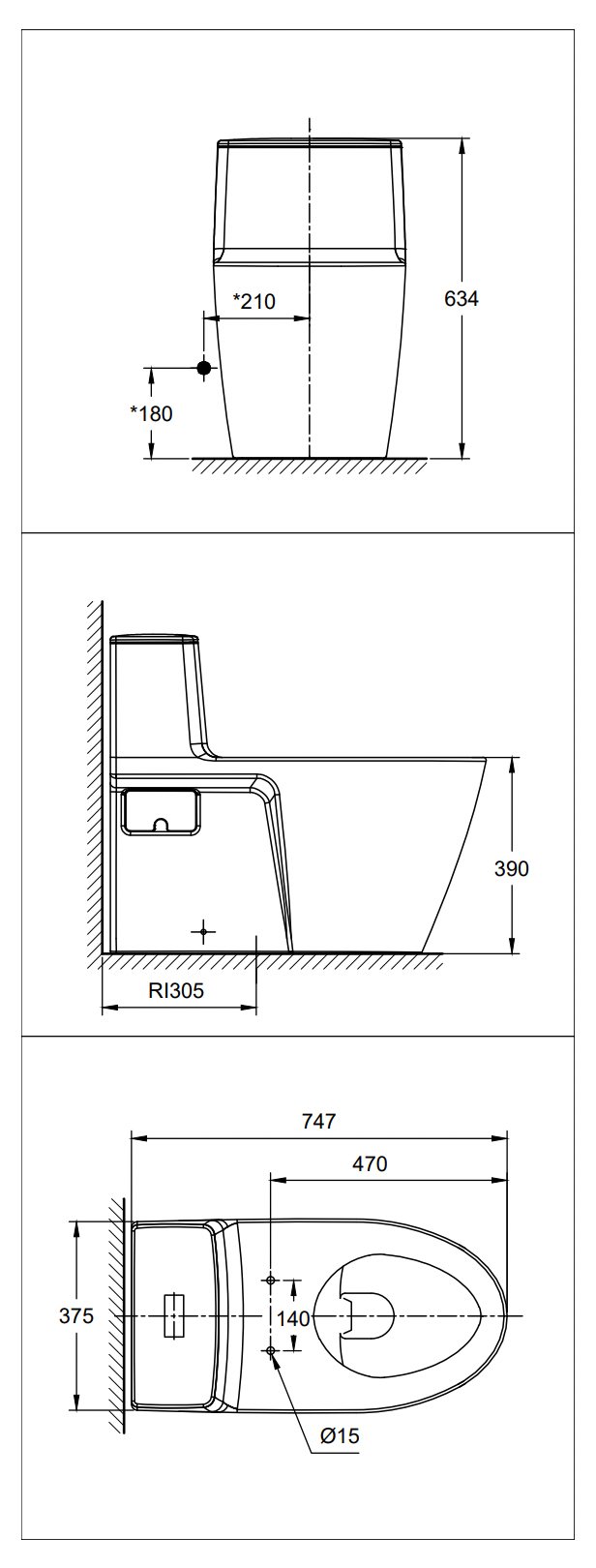 American Standard Acacia SupaSleek One-Piece Toilet Bowl CL20075-6DASGCBT specs specifications dimensions
