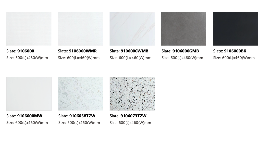 Collection of slate samples with various colors and sizes on a white background