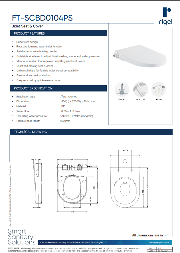 FT-SCBD0104PS
Bidet Seat & Cover product information, product specifications, and technical drawings.