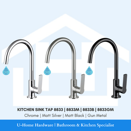 KITCHENSINKTAP 8833 8833M 8833B 8833GM
pub approved kitchen sink tap 
cold tap singapore standard 
available in chrome, matt silver, matt black and gun metal finishing