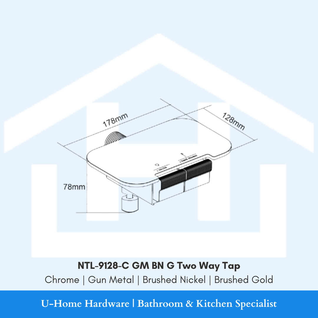 NTL-9128-C Two Way Tap (Available in 4 Finishings) NTL-9128-C-BN / NTL-9128-C GM / NTL-9128-C G specifications dimensions