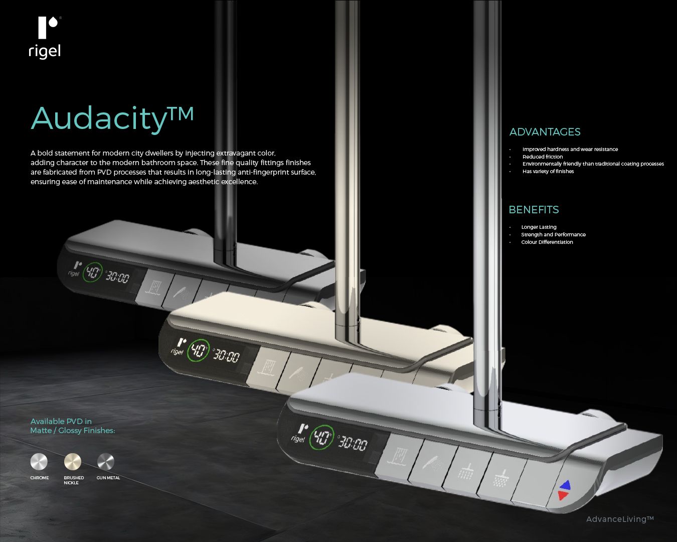 RIGEL QUATRE Thermostatic Rainshower System Hydropower Technology