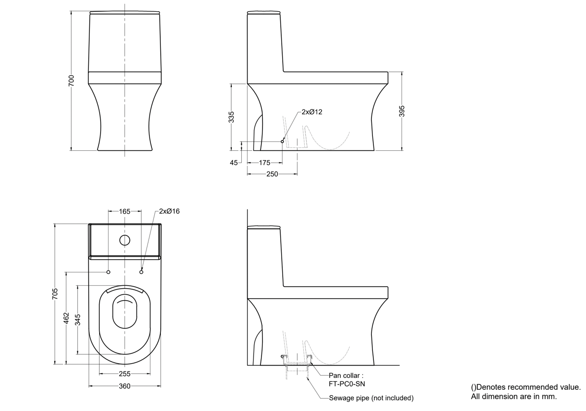 RIGEL W2-R-WO8007 One Piece Water Closet (Alchemy Series) measurements specifications specs