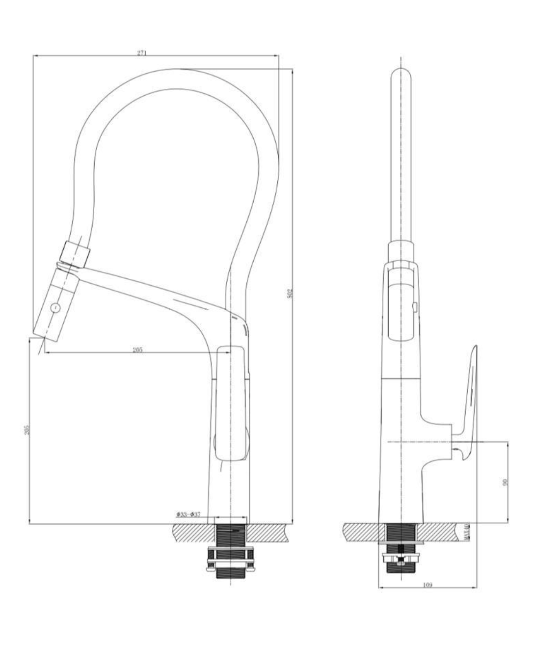 SINK MIXER 9099GM 9099M Sink tap dimensions