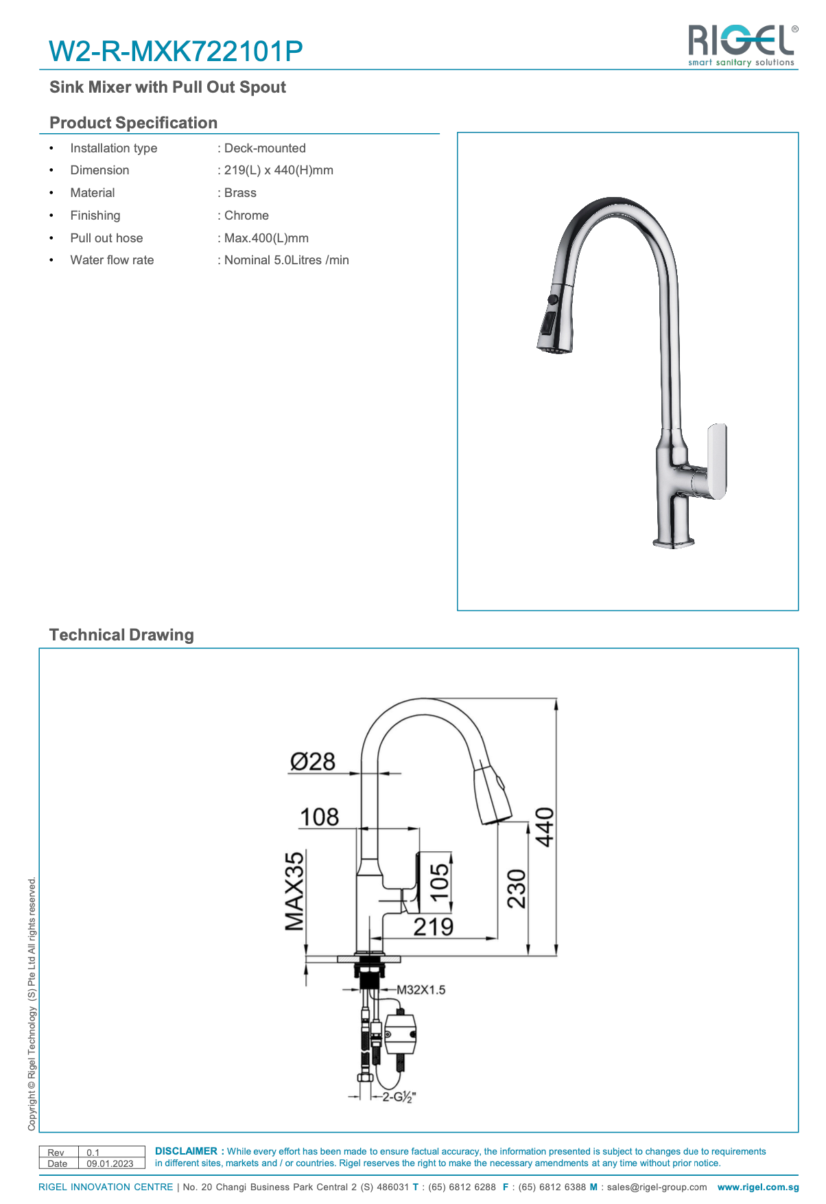 Rigel sink mixer with pull-out spout and technical drawing on a white background
Rigel kitchen faucet mixer tap with chrome and gun metal finishing
MXK722101P pull out sink mixer