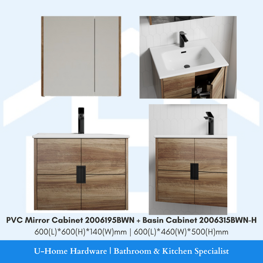 DUSCHE Mirror Cabinet 2006195 | PVC Basin Cabinet 2006315 | 2006195BWN + 2006315BWN-H