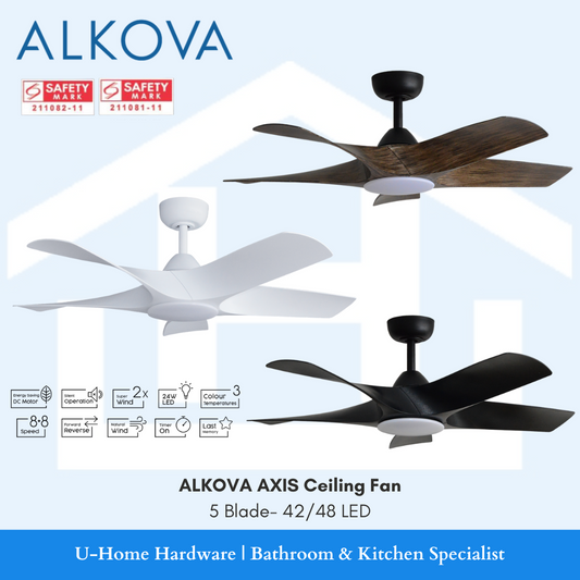 Alkova Axis ceiling fan 5 blades, 42", 48" with LED light, ceiling fan singapore, ceiling fan with light singapore, ceiling fan with light, ceiling fan singapore review, ceiling fan without light, ceiling fan price singapore, ceiling fan with light and remote, ceiling fan light kit, ceiling fan with light for bedroom  Edit alt text