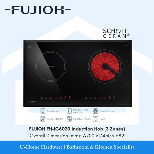 FUJIOH FH-IC6020 HYBRID HOB WITH INDUCTION & CERAMIC ZONES