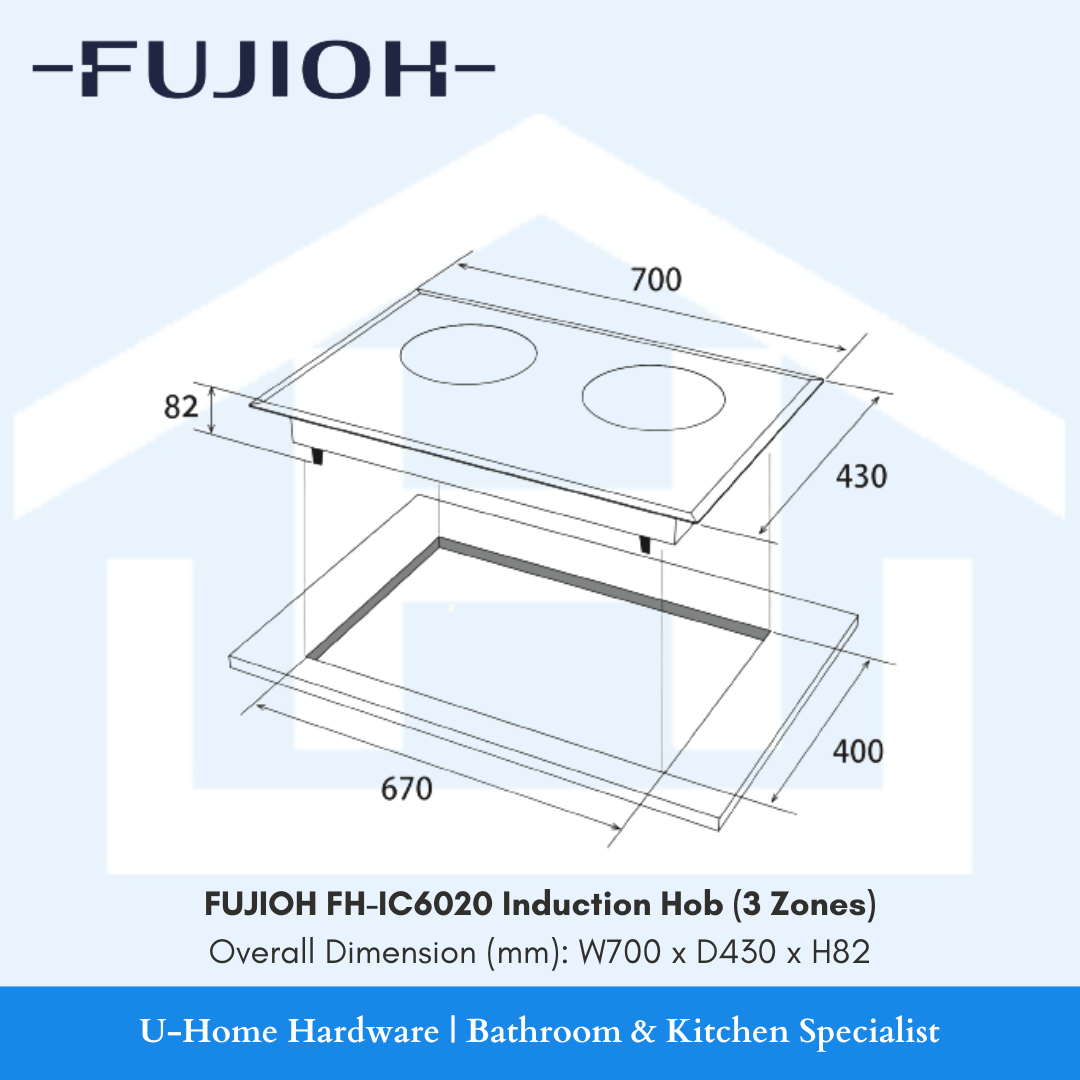 FUJIOH FH-IC6020 HYBRID HOB WITH INDUCTION & CERAMIC ZONES