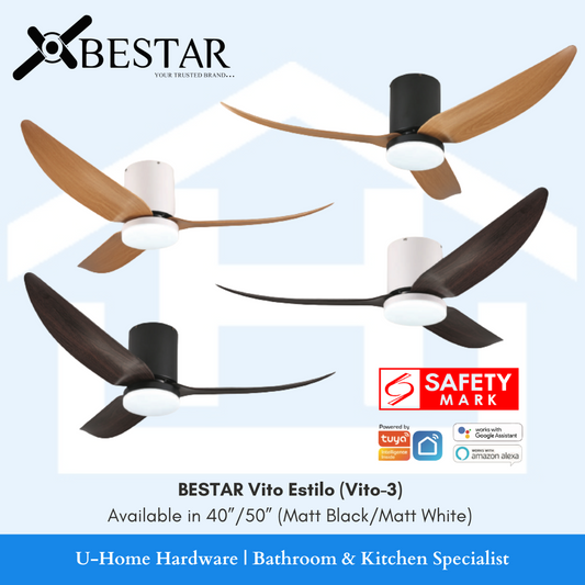 BESTAR Vilo Estilo (Vito-3) Ceiling Fan (Available in 40"/50")- Matt Black/ Matt White