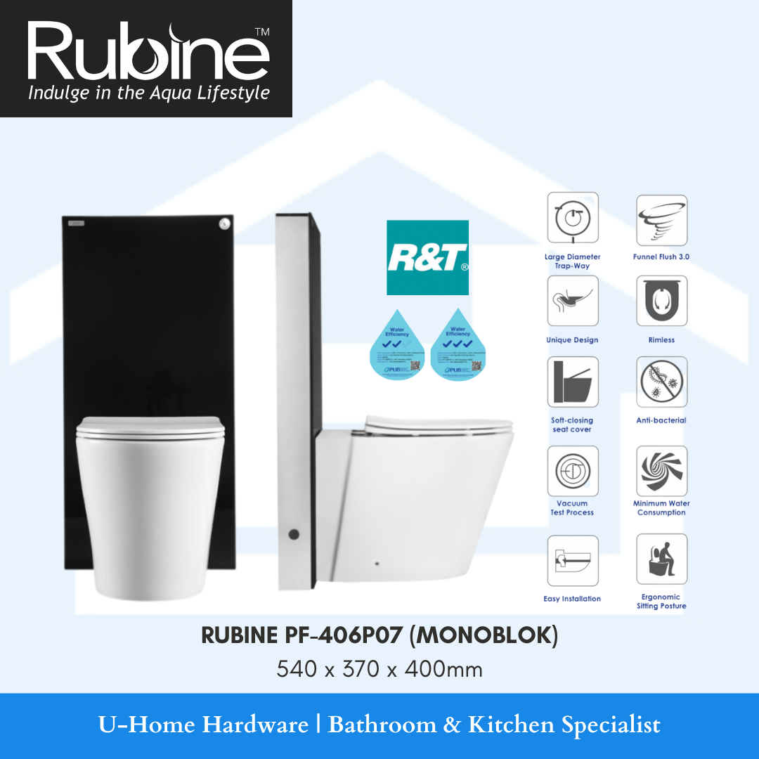 RUBINE PF-406P07 (MONOBLOK) Back-to-Wall Floor Pan Toilet Bowl