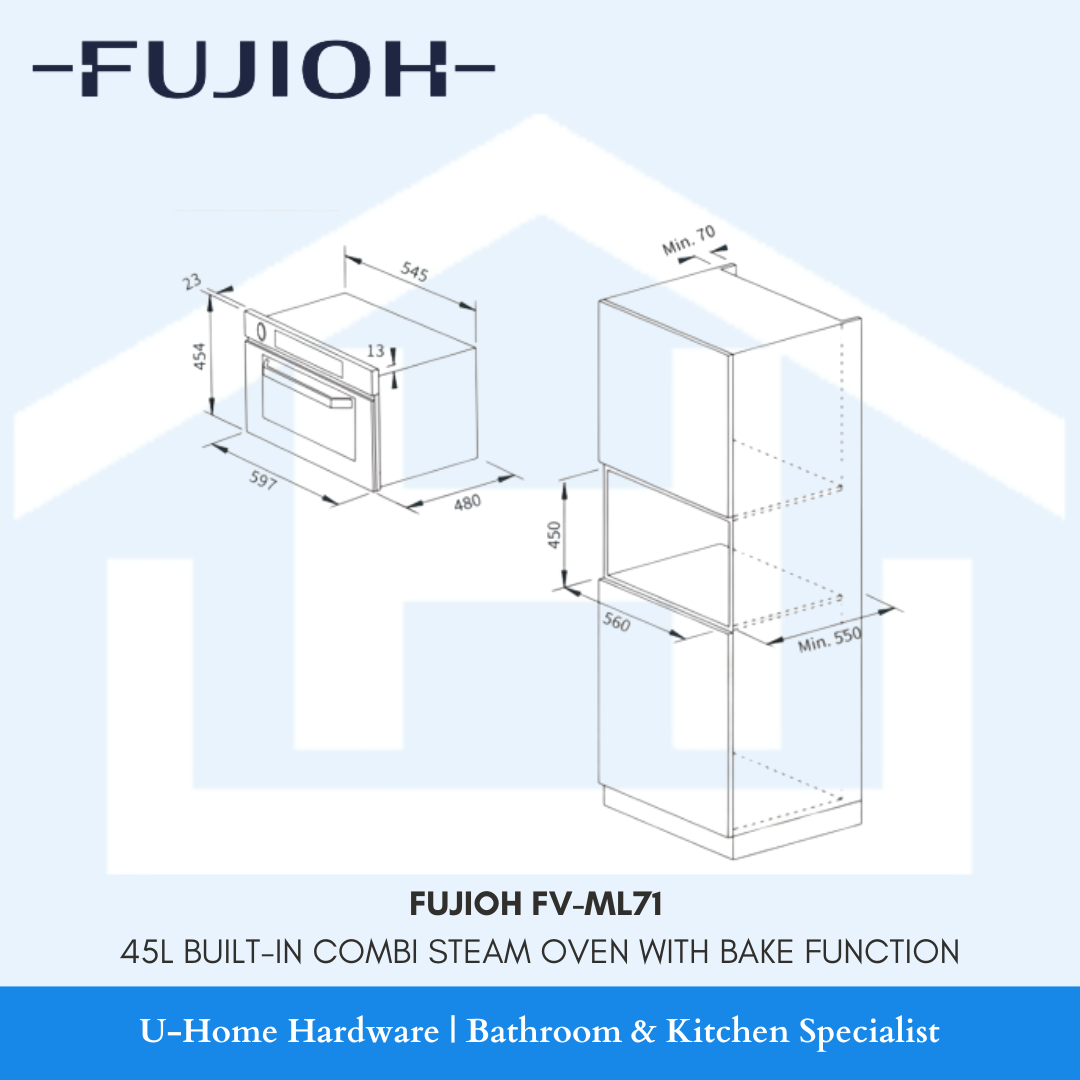 FUJIOH FV-ML71 45L Built-In Combi Steam Oven with Bake Function