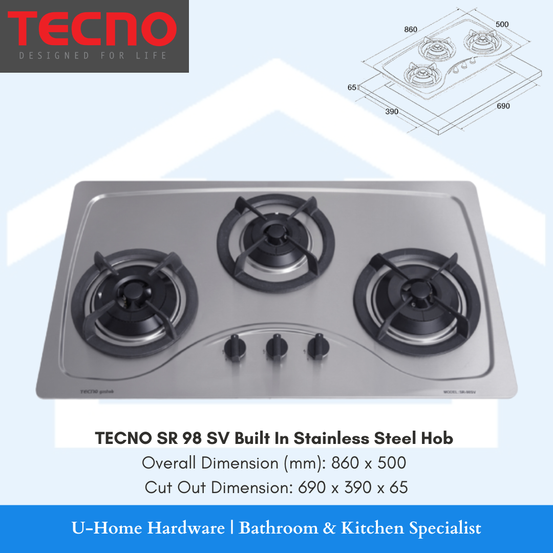 TECNO SR98SV Built In Stainless Steel Gas Hob