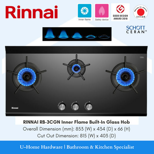 RINNAI RB-3CGN Inner Flame Built-In Glass Gas Hob