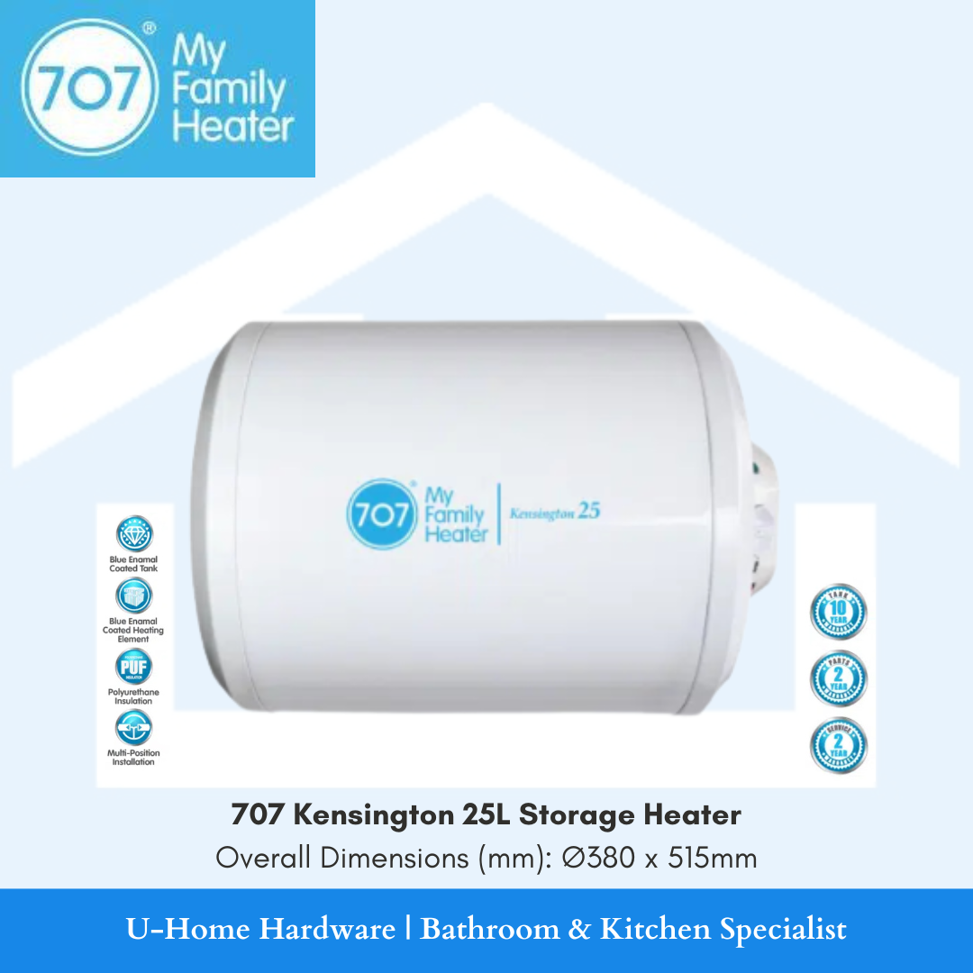 Horizontal 707 Kensington 25L storage water heater with Blue Enamel tank and Whirlflow technology.