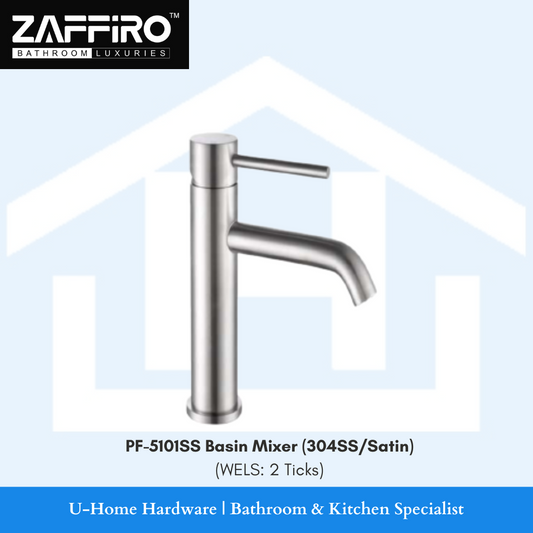 ZAFFIRO PF-5101SS Basin Mixer Tap (Stainless Steel)