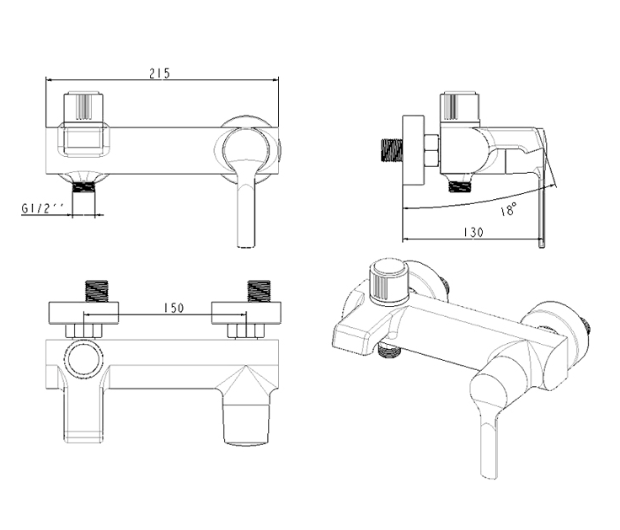 AALTO 2805B Bath Mixer (Matt Black Finish) specifications