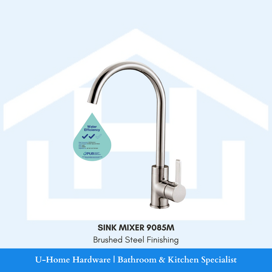 AALTO 9085M kitchen sink mixer tap 

pub approved 

brushed steel finish