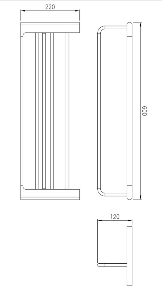 Technical drawing of AALTO 801GM Towel Rack (Gun Metal Finish)