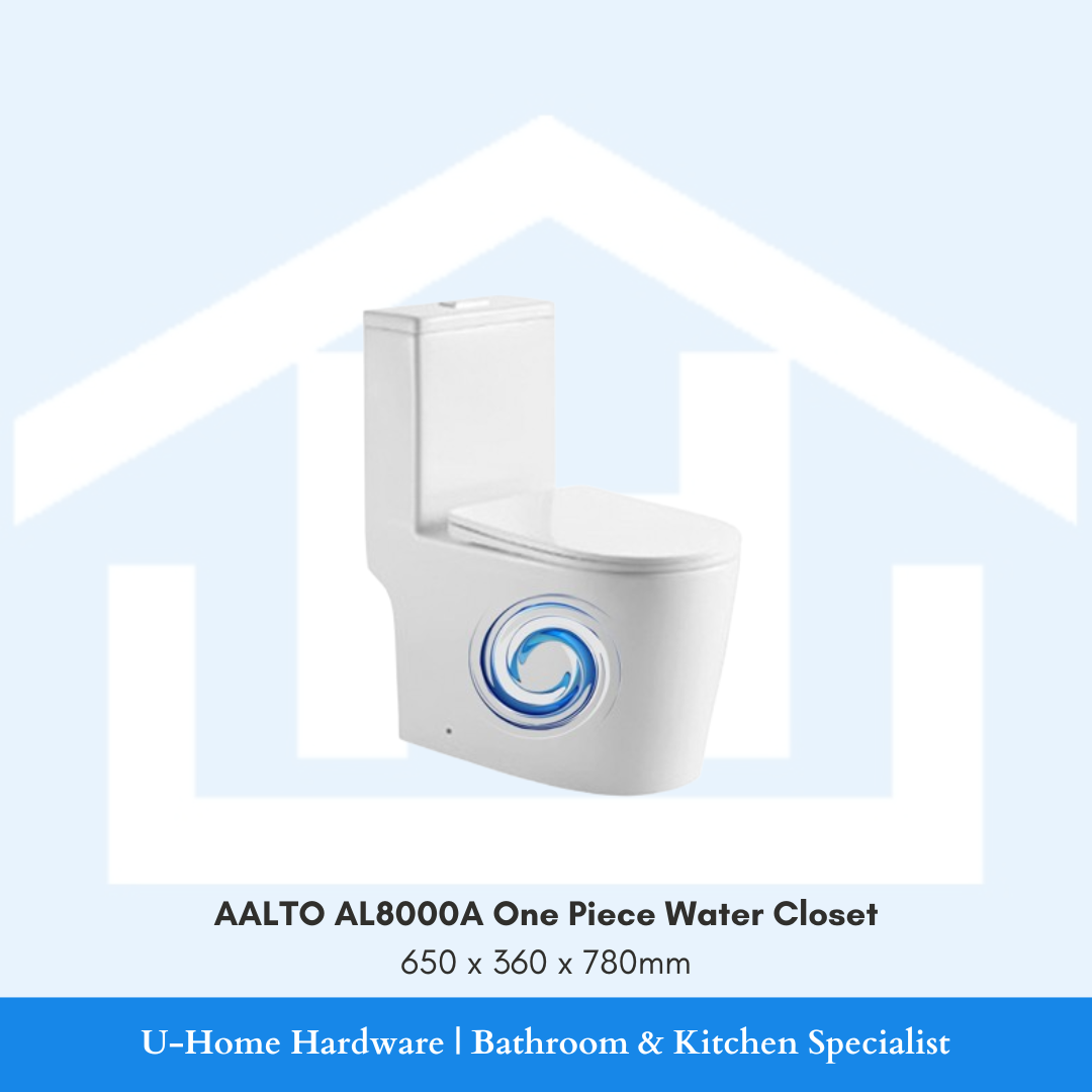 AALTO AL8000A rimless tornado flush one piece toilet bowl water closet in glossy white ceramic.