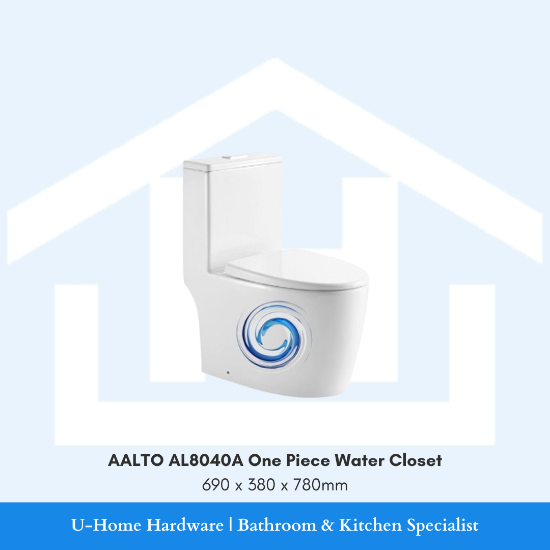 AALTO AL8040A rimless turbo tornado one piece toilet bowl water closet in glossy white.