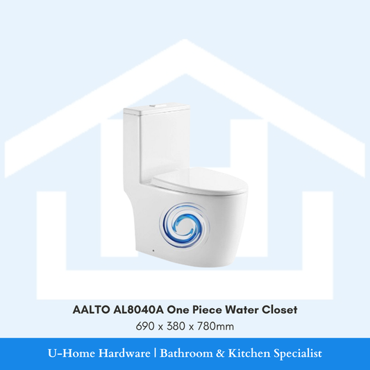 AALTO AL8040A rimless turbo tornado one piece toilet bowl water closet in glossy white.