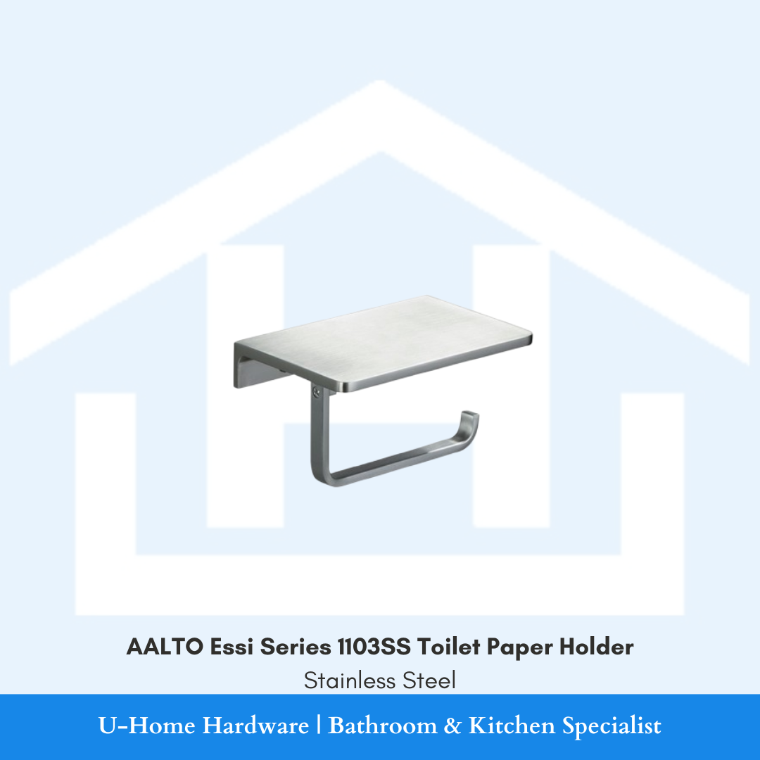 Front view of the AALTO Essi Series 1103SS toilet paper holder in brushed stainless steel, showing the minimalist wall-mount design.