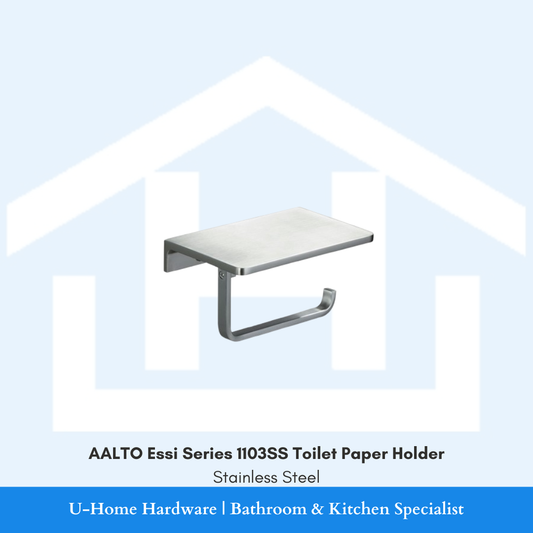 Front view of the AALTO Essi Series 1103SS toilet paper holder in brushed stainless steel, showing the minimalist wall-mount design.