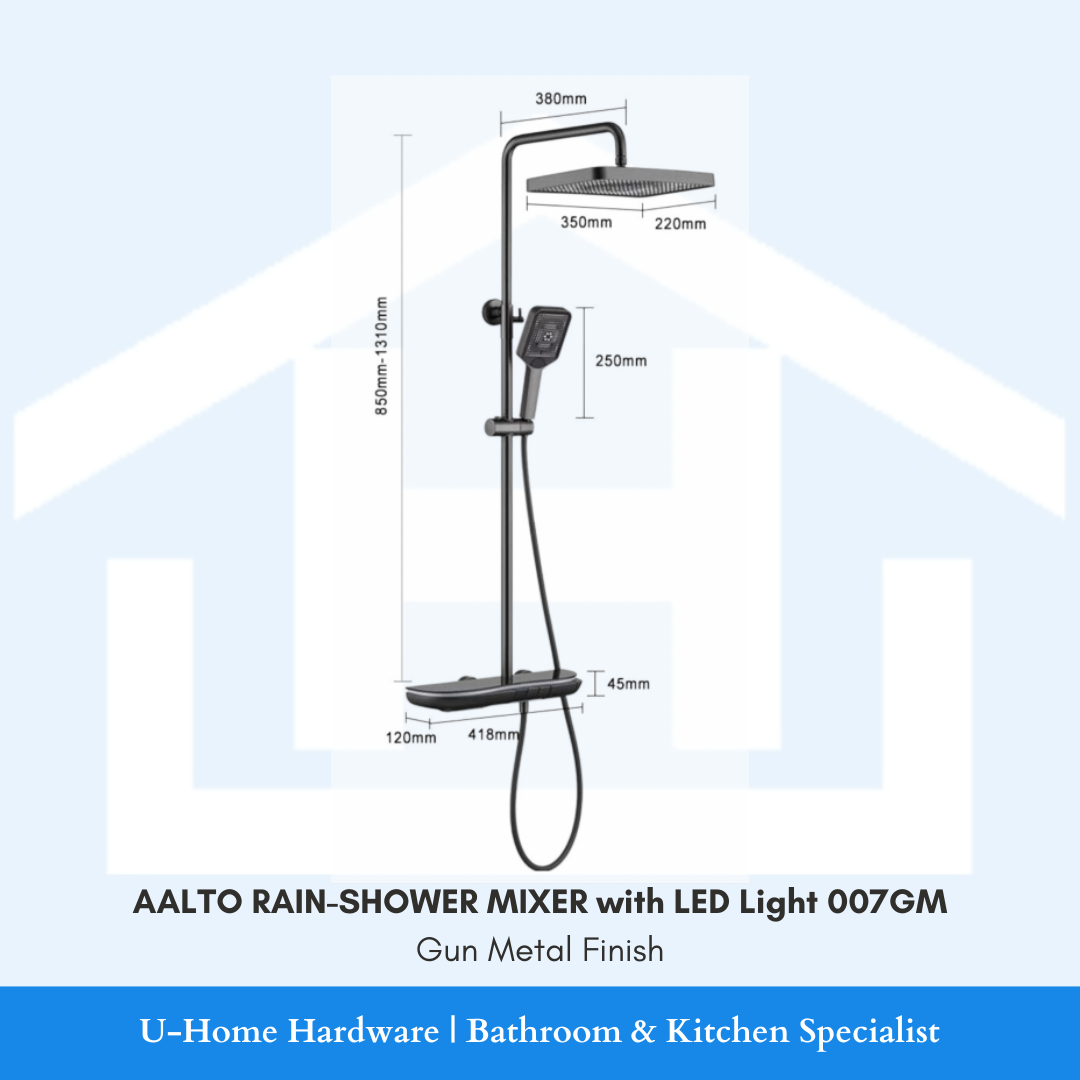AALTO RAIN-SHOWER MIXER 007GM Rain Shower Set (with LED light) Gun Metal Finish dimensions