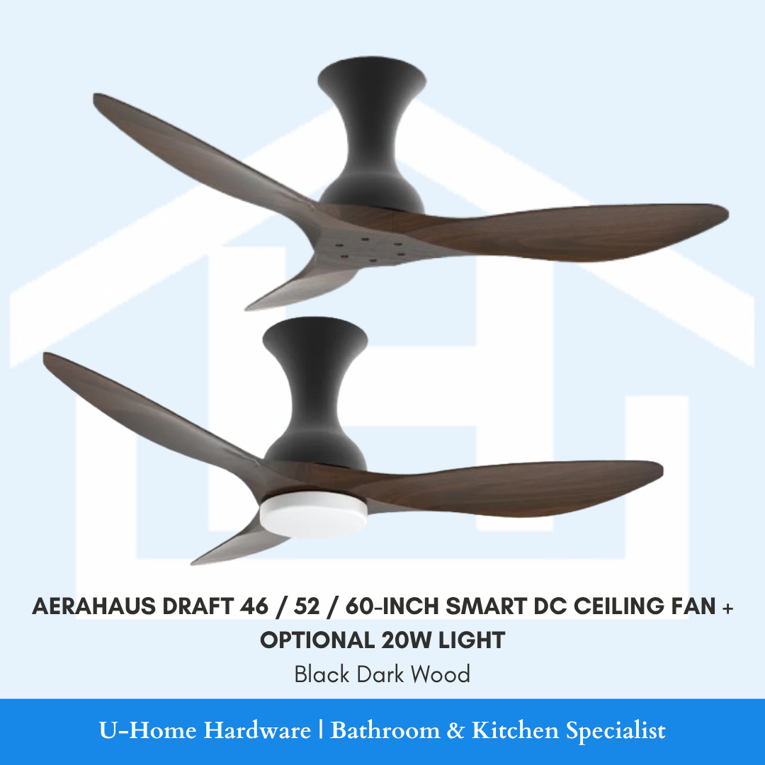AERAHAUS DRAFT 46 / 52 / 60-INCH SMART DC CEILING FAN + OPTIONAL 20W LIGHT
Black Dark Wood