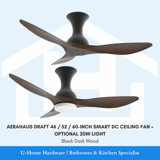AERAHAUS DRAFT 46 / 52 / 60-INCH SMART DC CEILING FAN + OPTIONAL 20W LIGHT
Black Dark Wood