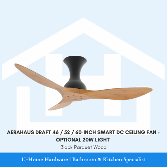 AERAHAUS DRAFT 46 / 52 / 60-INCH SMART DC CEILING FAN + OPTIONAL 20W LIGHT 
Black Parquet Wood without light