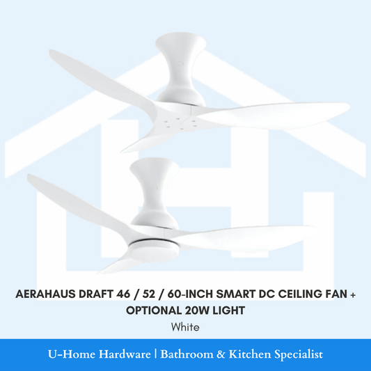 AERAHAUS DRAFT 46 / 52 / 60-INCH SMART DC CEILING FAN + OPTIONAL 20W LIGHT
White