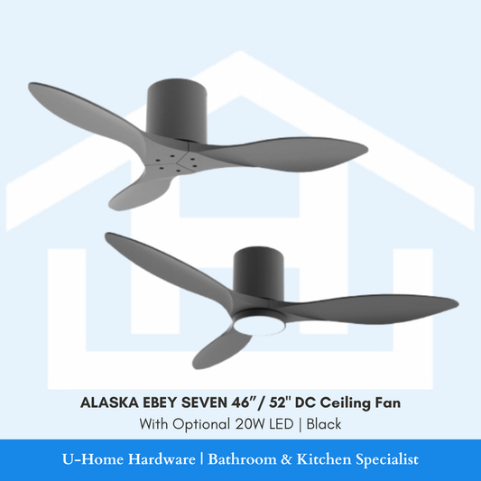 Isolated product cutout of the ALASKA EBEY SEVEN DC Ceiling Fan in a matte Black finish