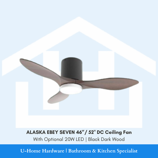 isolated product cutout of the ALASKA EBEY SEVEN DC Ceiling Fan in Black Dark Wood