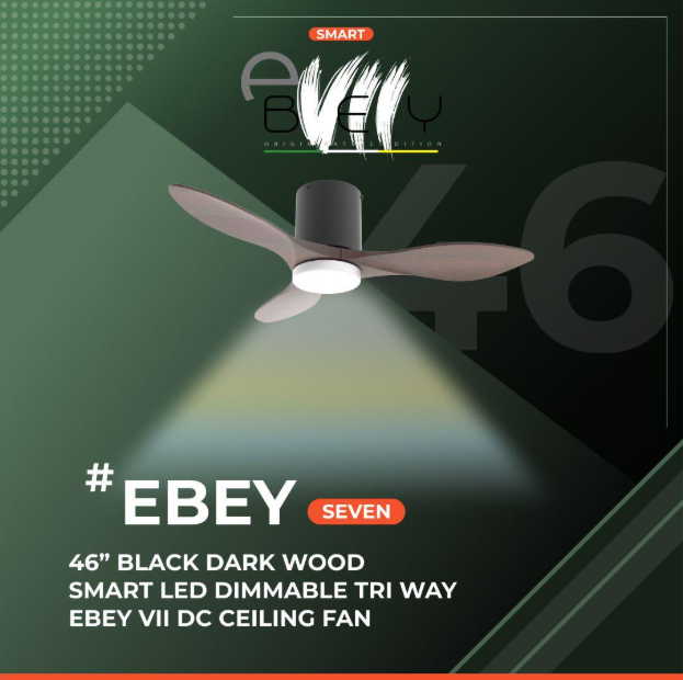 ALASKA EBEY SEVEN 46”/ 52" DC Ceiling Fan
With Optional 20W LED | Black Dark Wood advertisement poster