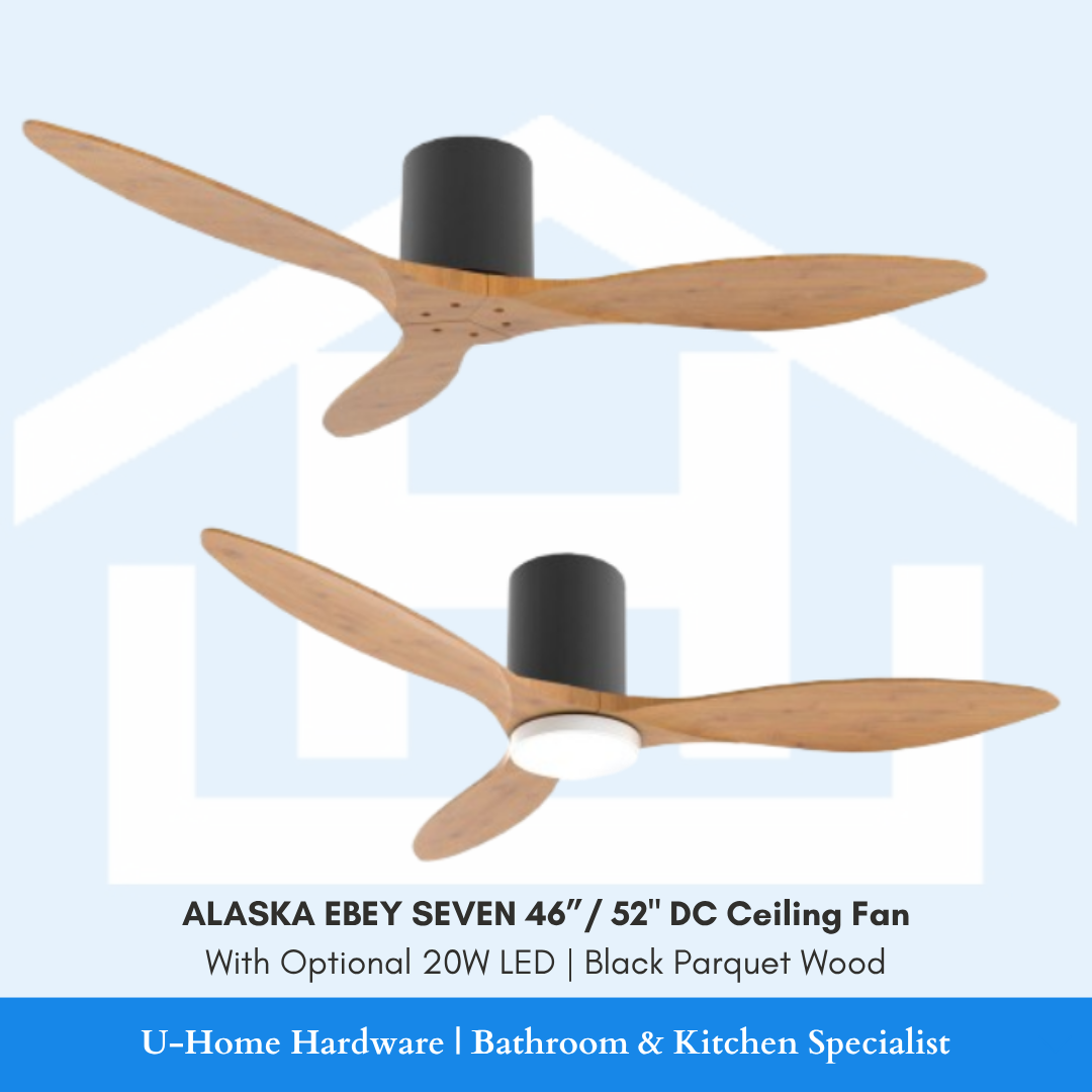 Isolated product cutout of the ALASKA EBEY SEVEN DC Ceiling Fan in Black Parquet Wood