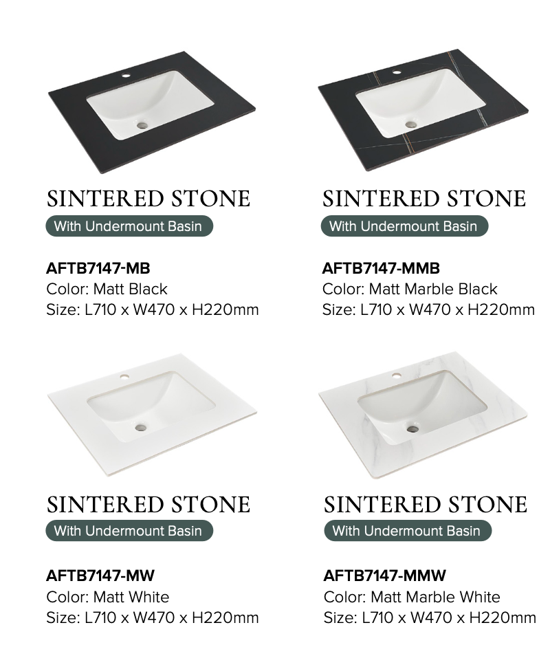 undermount Sink with sintered stone finish in various colors and sizes.