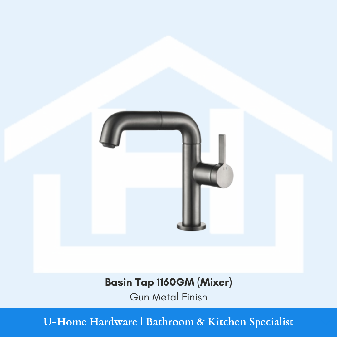 1160GM premium basin mixer tap in a brushed Gun Metal finish with a single-lever handle.