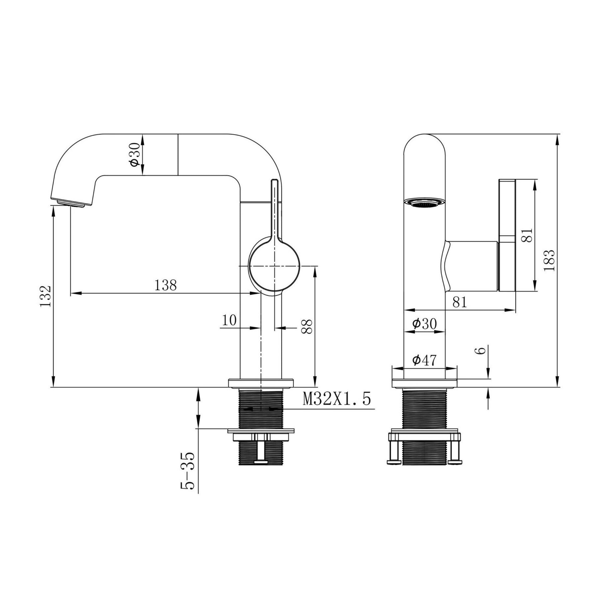 Technical drawing of Basin Tap 1160GM (Mixer)