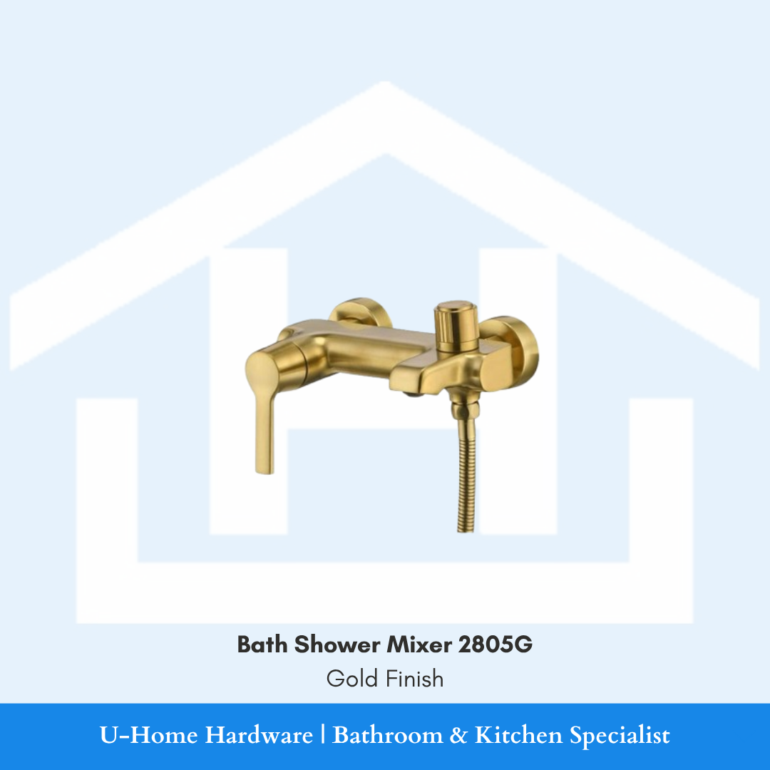 2805G premium bath shower mixer in a polished PVD Gold finish with a single handle design.
