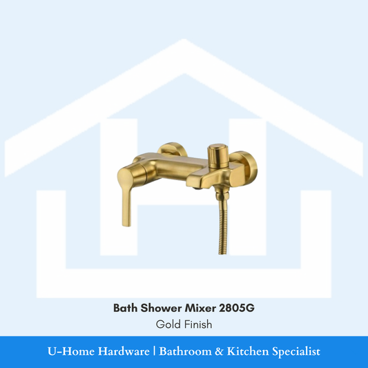 2805G premium bath shower mixer in a polished PVD Gold finish with a single handle design.