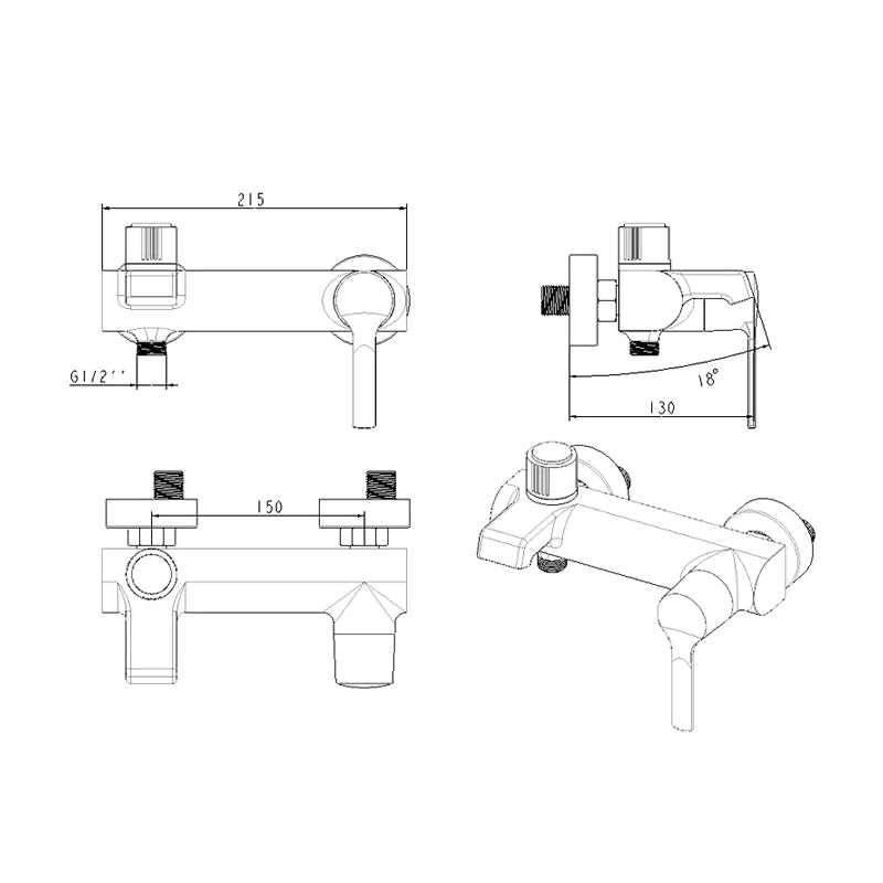 Technical drawing of Bath Shower Mixer 2805G