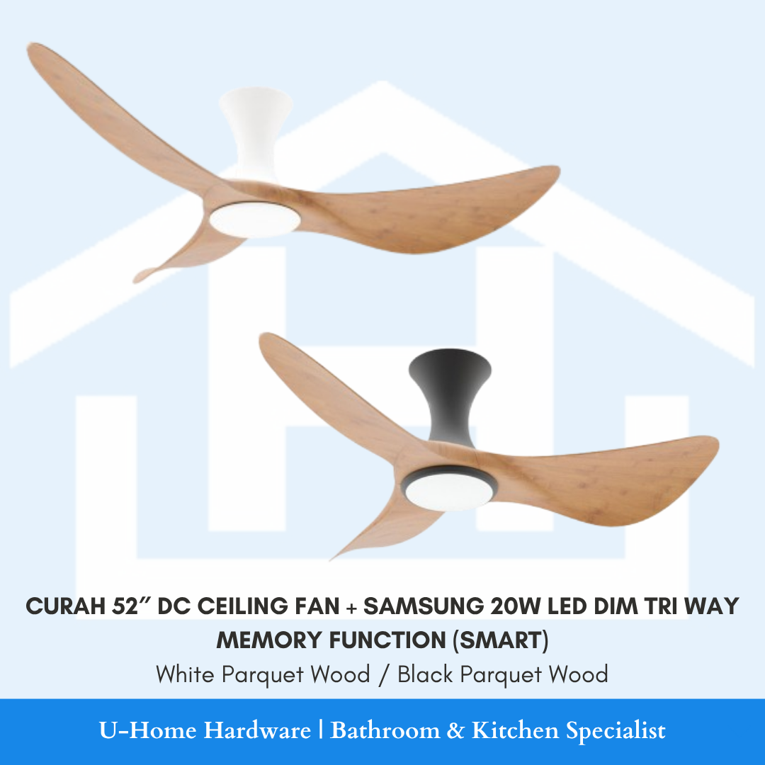 AERAHAUS CURAH 52″ DC CEILING FAN + SAMSUNG 20W LED DIM TRI WAY MEMORY ...