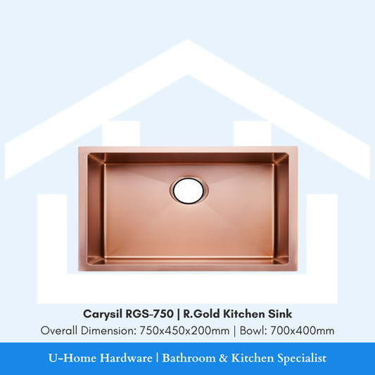 Top-down view of the 750x450mm Carysil RGS-750, illustrating the spacious inner bowl area designed for professional-grade home kitchens and high-volume us