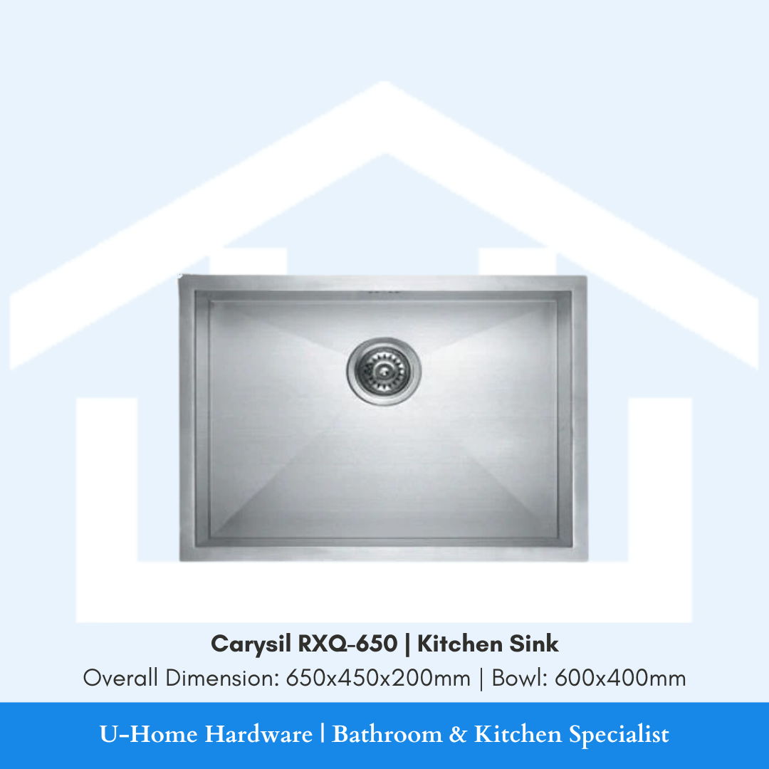 Top-down view of the 650x500mm Carysil RXQ-650, illustrating the spacious 600x440mm inner bowl area designed for high-volume Singaporean households.