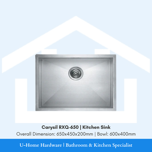 Top-down view of the 650x500mm Carysil RXQ-650, illustrating the spacious 600x440mm inner bowl area designed for high-volume Singaporean households.