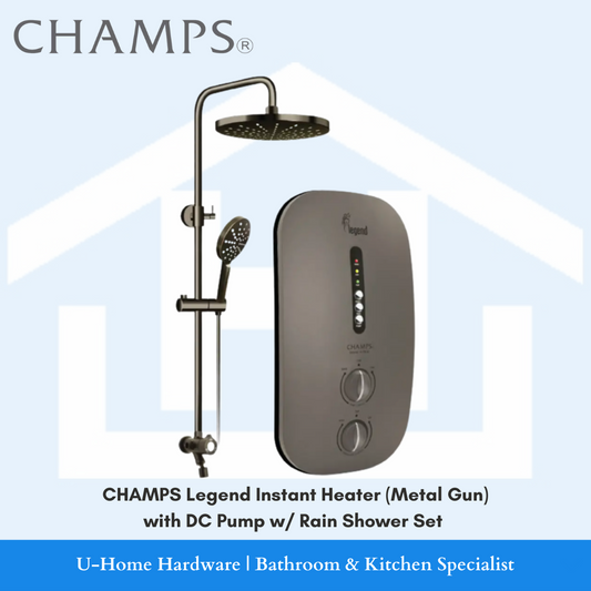 CHAMPS Legend Instant Water Heater With Rain Shower Set (Gun Metal)