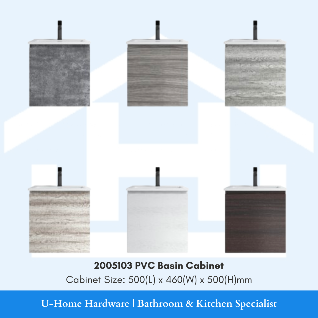 DUSCHE 2005103 50CM PVC Basin Cabinet 6 cabinet colours: Marble Grey, Grey Brownish, Grey Liner, Grey Ashtree, Wood White, Black Walnut